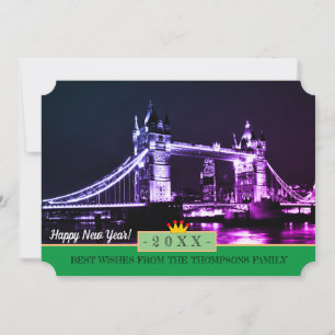 Londen, Tower Bridge en Happy New Year! Verfkaartj Feestdagenkaart