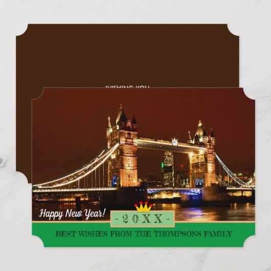 Londen, Tower Bridge en Happy New Year! Verfkaartj Feestdagenkaart (Voorkant / Achterkant)