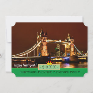 Londen, Tower Bridge en Happy New Year! Verfkaartj Feestdagenkaart