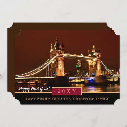 Londen, Tower Bridge en Happy New Year! Verfkaartj Feestdagenkaart (Voorkant / Achterkant)