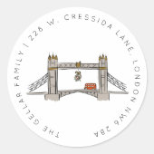 Londen Tower Bridge Kerstretouradres Ronde Sticker (Voorkant)