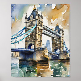 Londen Tower Bridge Waterverf Art Print