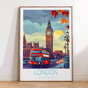 Londen Travel Poster, Verenigd Koninkrijk Travel W Poster