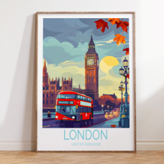 Londen Travel Poster, Verenigd Koninkrijk Travel W Poster