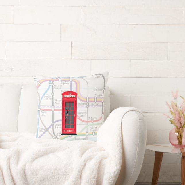 Londen Tube kaart Aangepaste naam Rode telefooncel Kussen (Bank)