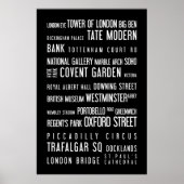 Londen - typografisch poster, zwart-wit poster (Voorkant)