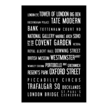 Londen - typografisch poster, zwart-wit