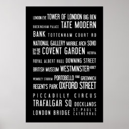 Londen - typografisch poster, zwart-wit poster