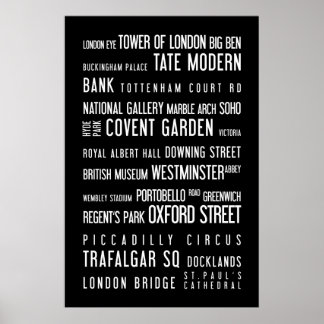 Londen - typografisch poster, zwart-wit poster