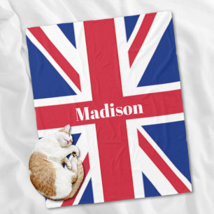 Londen UK Britse Vlag Custom Name Union Jack Fleece Deken