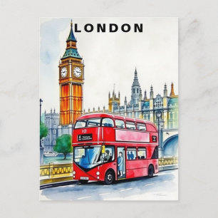Londen UK Busreis Aquarel  Briefkaart
