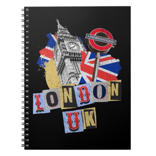 Londen UK retro stijl ontwerp Notitieboek (Voorkant)
