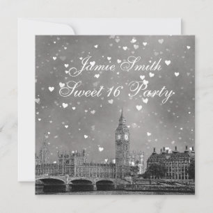 Londen UK Silhouette Grijs Wit Hart Sweet 16 Kaart