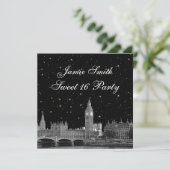 Londen UK Skyline Etched Starry DIY BG Sweet 16 Kaart (Staand voorkant)