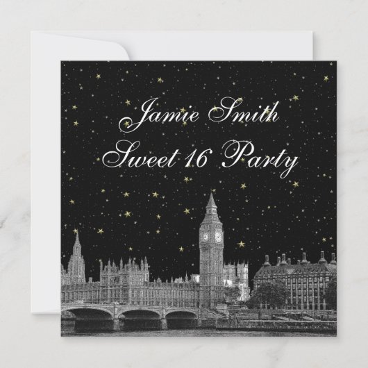 Londen UK Skyline Etched Starry DIY BG Sweet 16 Kaart (Voorkant)