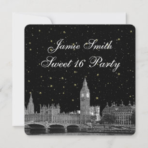 Londen UK Skyline Etched Starry DIY BG Sweet 16 Kaart