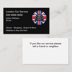 Londen UK Taxi Autodienst Visitekaartje