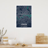Londen - United Kingdom Blue Dark City Map Poster (Keuken)