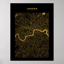 Londen - Verenigd Koninkrijk Dark Gold City Map Po