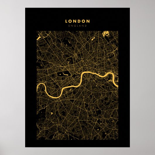 Londen - Verenigd Koninkrijk Dark Gold City Map Po Poster (Voorkant)