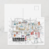 Londen Verenigd Koninkrijk illustreert reizen Briefkaart (Voorkant / Achterkant)