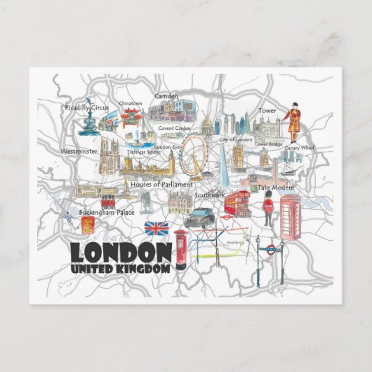 Londen Verenigd Koninkrijk illustreert reizen Briefkaart (Voorkant)