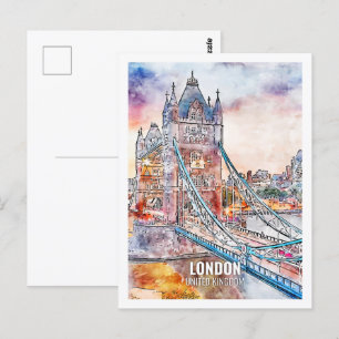 Londen Verenigd Koninkrijk Travel Place Waterverf Briefkaart