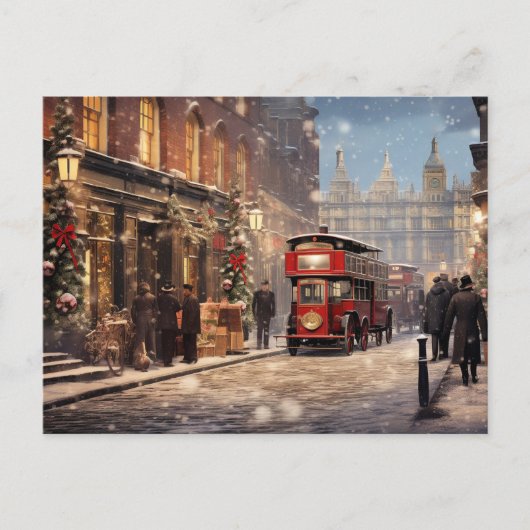 Londen vintage kerstscène briefkaart (Voorkant)