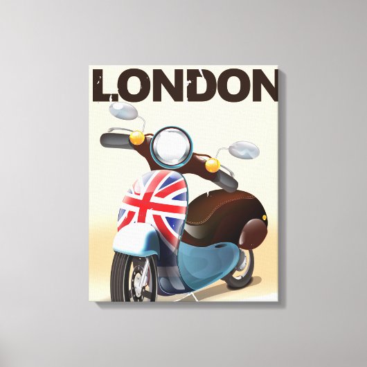 Londen vintage scooter union jack reisposter. canvas afdruk (Voorkant)