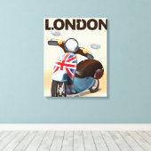 Londen vintage scooter union jack reisposter. canvas afdruk (Insitu (Houten vloer))