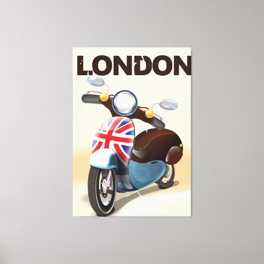 Londen vintage scooter union jack reisposter. canvas afdruk (Voorkant)