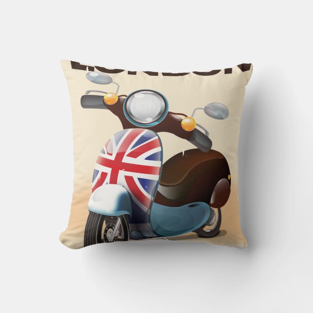 Londen vintage scooter union jack reisposter. kussen (Voorkant)