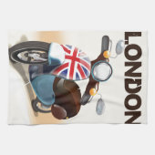 Londen vintage scooter union jack reisposter. theedoek (Horizontaal)