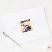 Londen vintage scooter union jack reisposter. vierkante sticker (Envelop)
