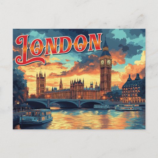 Londen Vintage Travel Briefkaart (Voorkant)