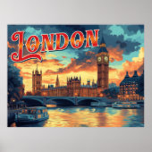 Londen Vintage Travel Poster (Voorkant)