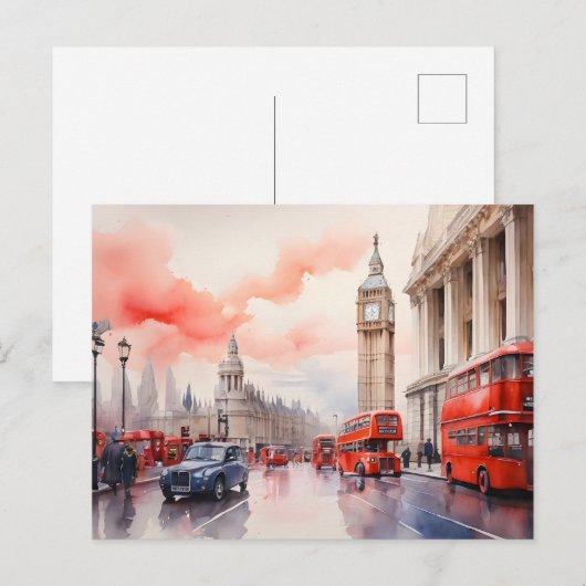 Londen waterverf kunst briefkaart (Voorkant / Achterkant)