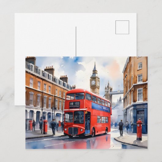 Londen waterverf kunst briefkaart (Voorkant / Achterkant)
