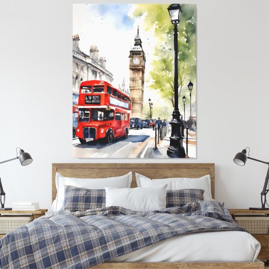 Londen waterverf kunst canvas afdruk (Insitu (Slaapkamer))