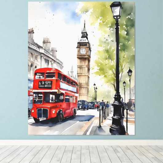 Londen waterverf kunst canvas afdruk (Insitu (Houten vloer))