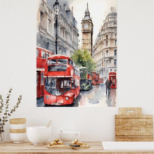 Londen waterverf kunst poster (Keuken)