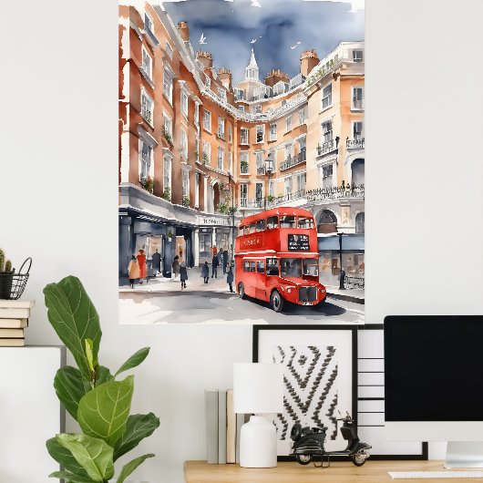 Londen waterverf kunst poster (Thuiskantoor)