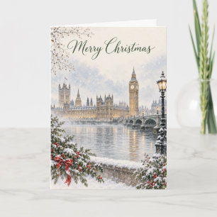 Londen Westminster Waterverf Prettig Kerstfeest Ho Feestdagen Kaart