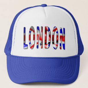 Londen Word met vlaggetextuur Trucker Pet