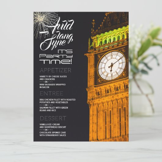Londen's Big Ben, Oudejaarsavond Party Menu (Staand voorkant)