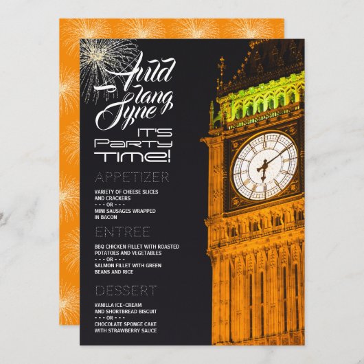 Londen's Big Ben, Oudejaarsavond Party Menu (Voorkant / Achterkant)