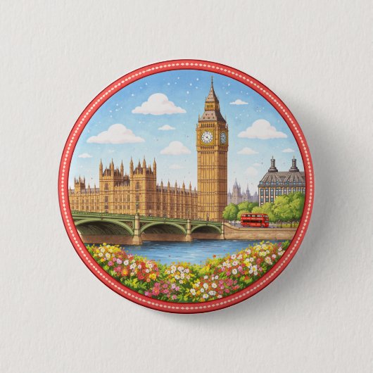 Londens Big Ben Ronde Button 5,7 Cm (Voorkant)