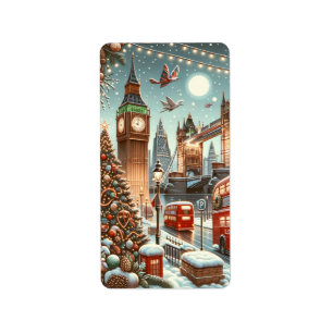 Londens Festive Pracht - Levendige Kerstkaart Etiket