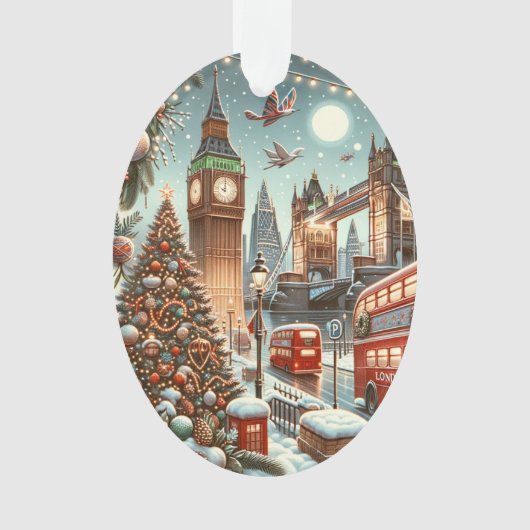 Londens Festive Pracht - Levendige Kerstkaart Ornament (voorkant)