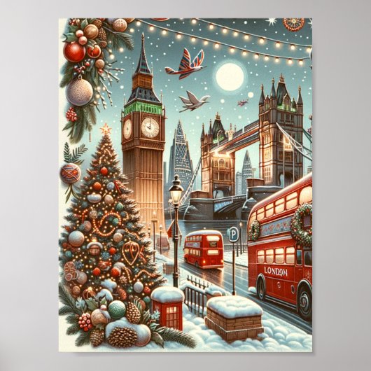 Londens Festive Pracht - Levendige Kerstkaart Poster (Voorkant)
